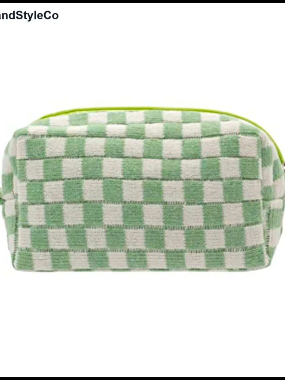 Knit Checkered Travel Cosmetic Pouch with Zipper, Compact Makeup Bag for Purse